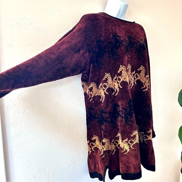 MILLIGAN BRAND VTG C.B. Milligan Chenille Horse Tunic Length Sweater Size L RARE - Picture 3 of 10